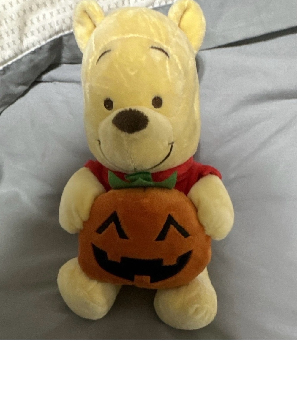 Disney Yellow Winnie the Pooh Plush with Red Shirt & Orange Pumpkin